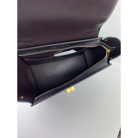 CELINE Trapeze Black Turquoise Teal Taupe Tricolor Leather 2 Handle Strap ITALY - Picture 15 of 16